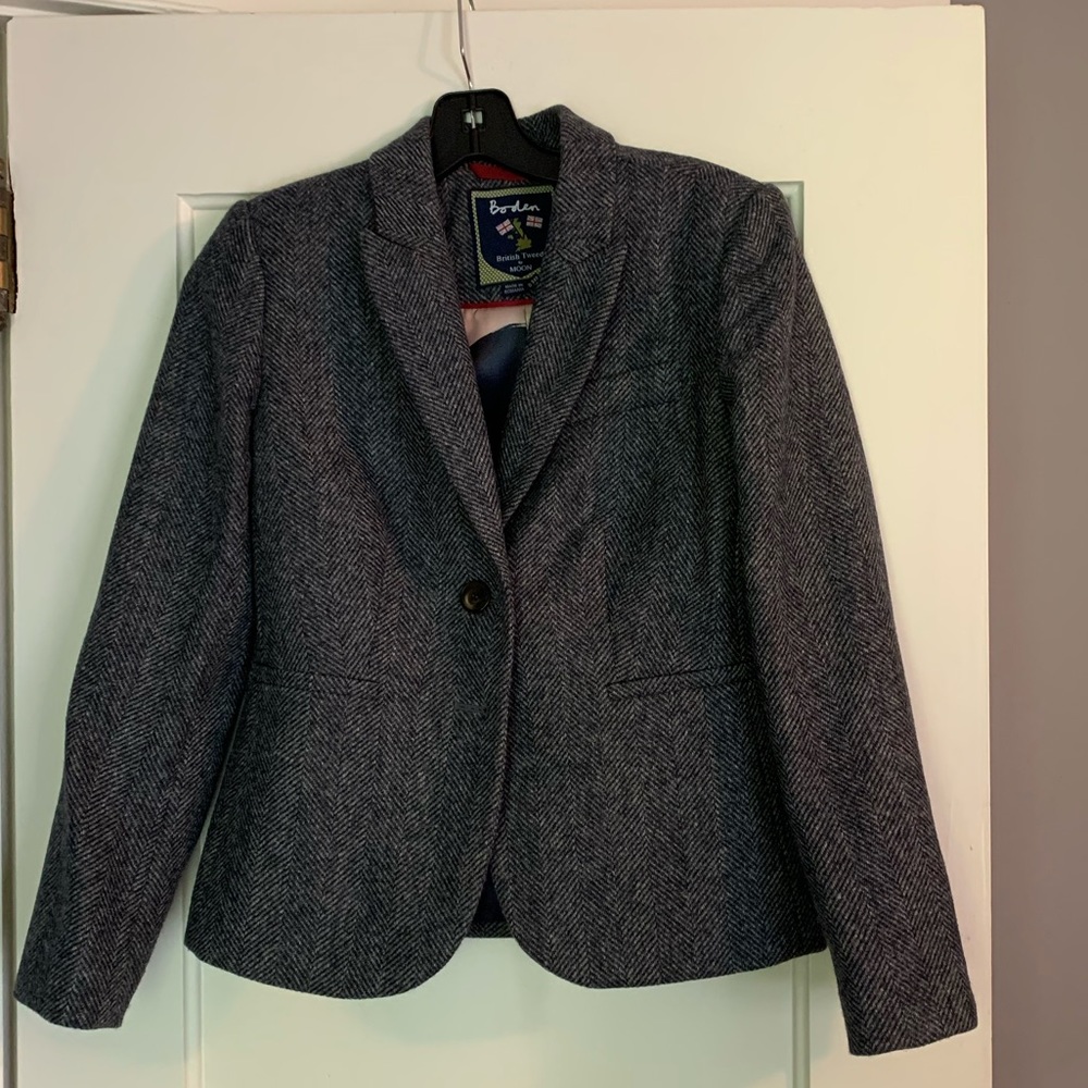 Boden blue grey herringbone blazer